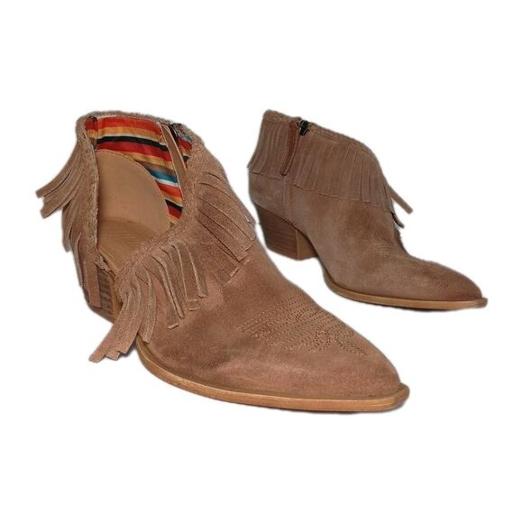 Dingo Tangles Western Bootie Women 7.5M Tan Suede Camel Beige Fringe Pull-on 7.5 - Picture 10 of 16